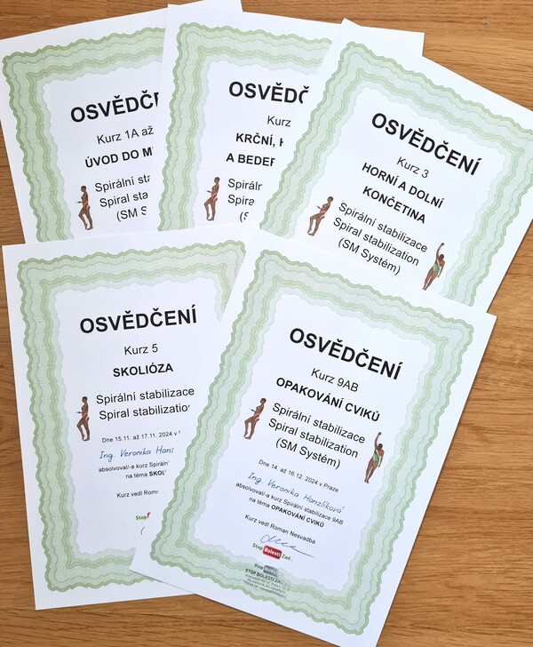Veronika Hanzlíková, certifikáty SM systém, rok 2024